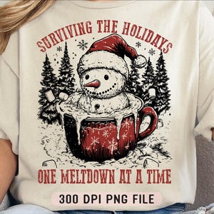 De feestdagen overleven, kernsmelting png, pittige vakantiehumor png, trendy kerstvakantie png, sneeuwpop png