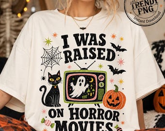 I Was Raised On Horror Movies PNG, Retro Halloween Ghost TV PNG