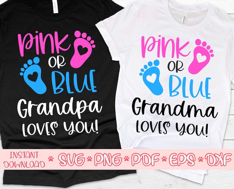 Rosa o azul abuela ama svg, rosa o azul que nos encanta svg, niño o chica svg, abuelo le encanta svg, rosa o azul género revelar svg imagen 1
