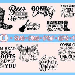 Bundle svg fille du Sud, bottes de cow-boy svg, svg de fille de campagne, svg de chemise de pays, svg de routes de campagne, svg de pays disparu, svg de Head over boots