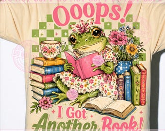 ¡Ups! Tengo otro libro PNG, Rana ratona de biblioteca adorable, Sublimación floral para amantes de los libros