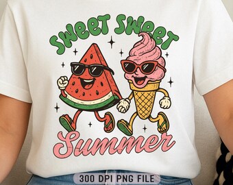 Sweet Sweet Summer Retro Watermelon Character PNG, Funny Summer Aesthetic Ice Cream png, Vintage Summer Vibes Groovy Summer png, Beach Vibe