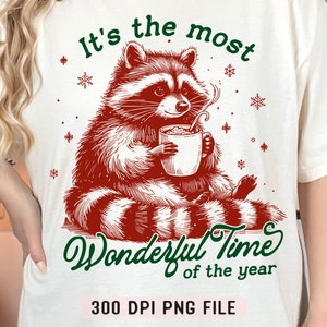 Het is de mooiste tijd van het jaar png, kerstwasbeer png, kerstmis wild meisje png, trendy kerstsublimatieontwerp
