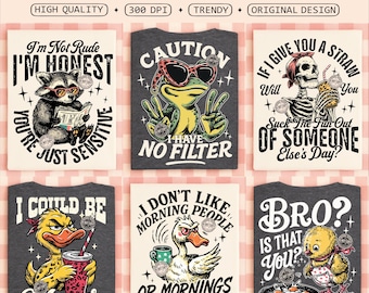 Sarcastic PNG Bundle, Snarky Funny Trending Humor Raccoon Goose Skeleton Sublimation Retro Vibes