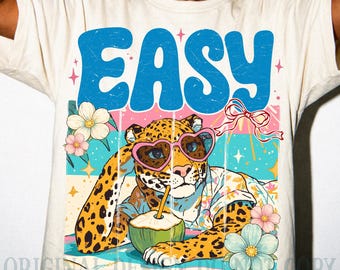 Easy Tiger PNG, Retro Beach Vibes Leopard Drink (Digital Download)