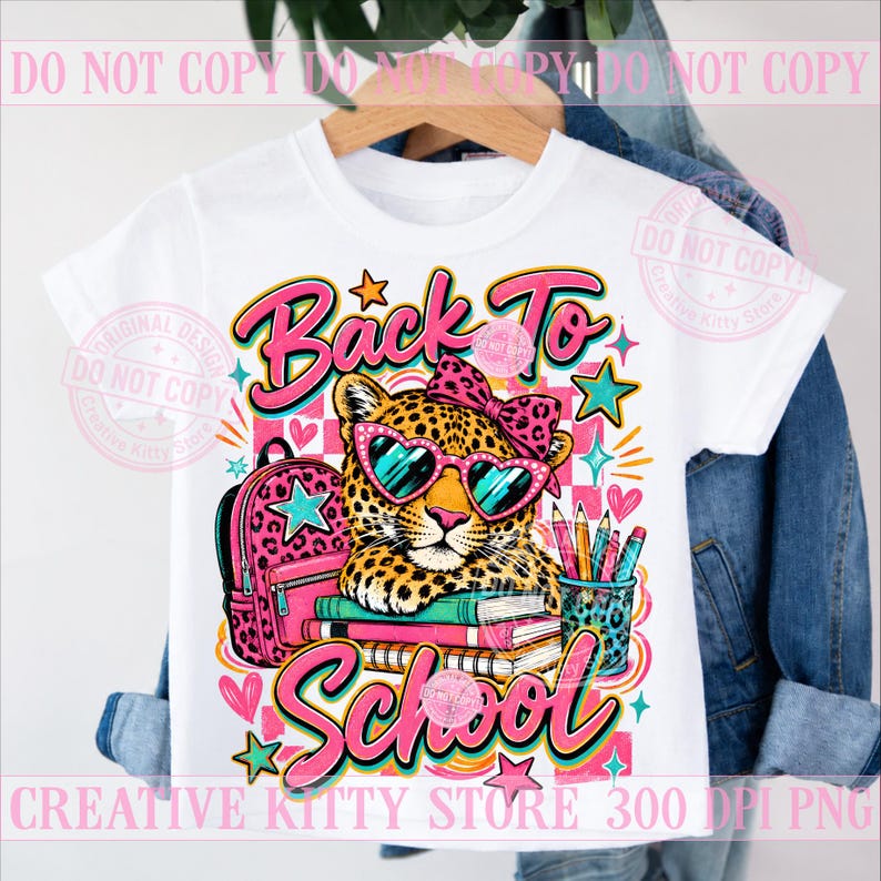 Tillbaka till skolan Leopardflicka PNG, Coquette School Leopard, Söt rosa ryggsäck, Preppy första dagen bild 5