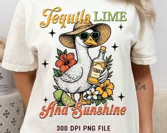 Tequila Lime & Sunshine PNG, Funny Summer Goose png, Retro Beach Vibes png, Snarky Humor Sassy Goose png, Trendy Beach Vacation Sublimation