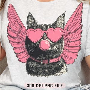 Funny Valentine Cat PNG, Retro Cupid Cat Blowing Bubble png, Cute Animal Valentines png, Cat Lover Vday png, Vintage Valetines Sublimation