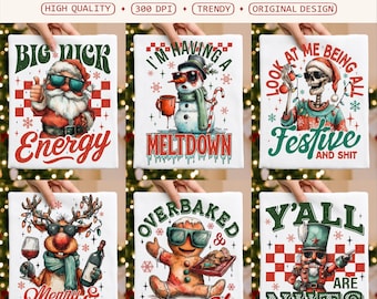 Funny Christmas PNG Bundle, Sarcastic Santa Retro Xmas Humor png, Trendy Festive Holiday Sublimation, Vintage Snarky Christmas Skeleton png