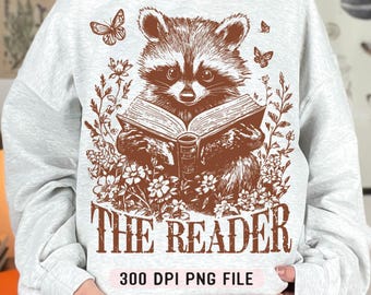 The Reader PNG, Floral Raccoon Book Lover png, Trendy Bookish png, Retro Raccoon Reader png, Funny Booktrovert png, Reading Sublimation