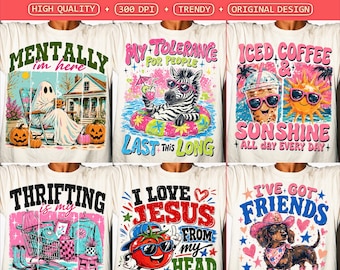 Trendy Meme PNG, Summer Animal Sayings Cowgirl Doodles Thrift Lover Colorful Trendy