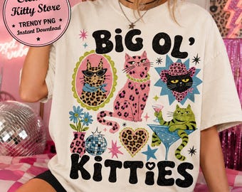 Big Ol' Kitties PNG, Funny Retro Cat Leopard Print Snarky PNG