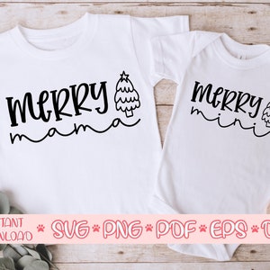 Merry mama in formato SVG, Merry mini in formato SVG, mamma e me in formato SVG, camicia di Natale in formato SVG, segno invernale in formato SVG, citazione di vacanza in formato SVG, file di taglio di Natale