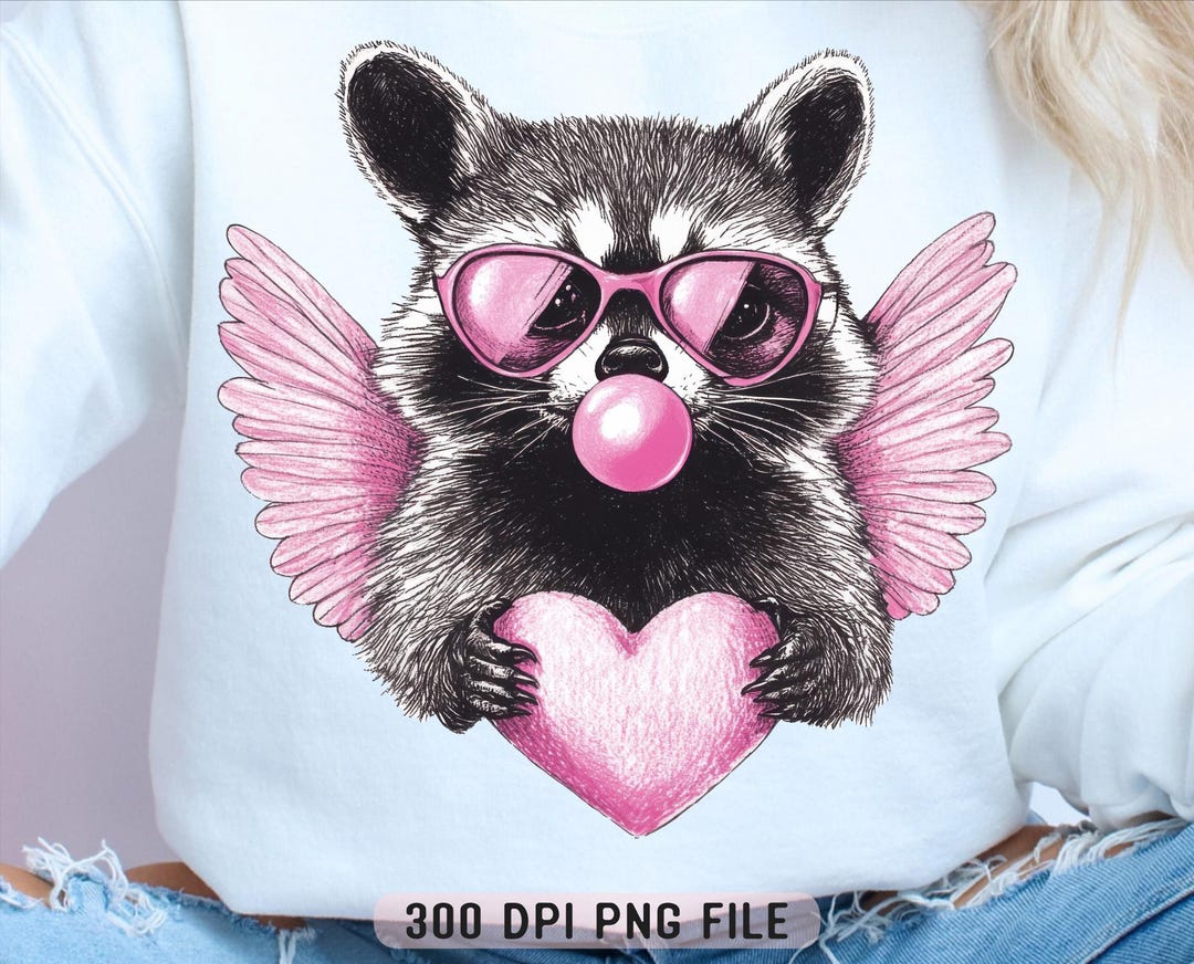Cupid Raccoon Funny Valentine Raccoon PNG, Retro Cupid Raccoon Blowing Bubble Png ...