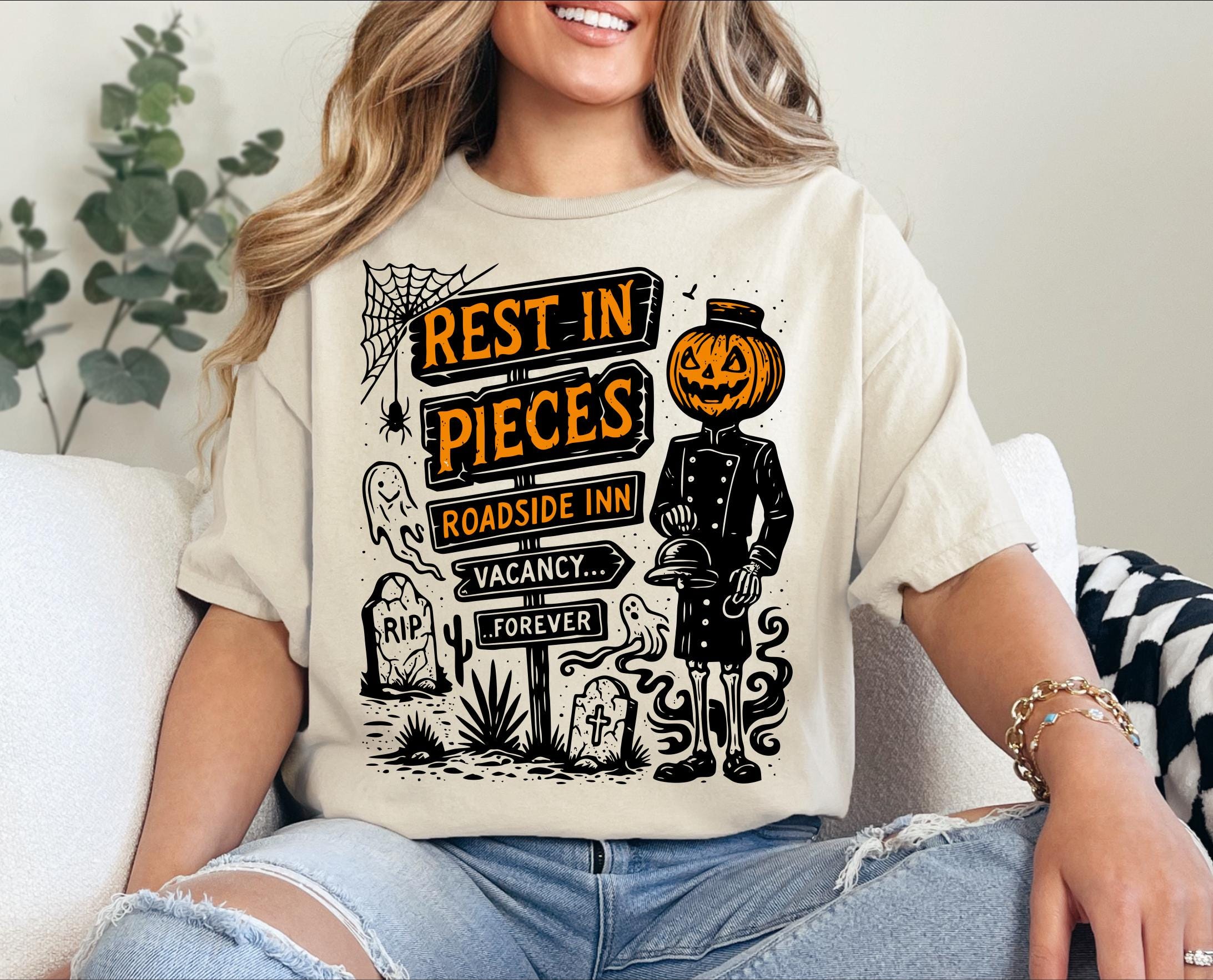 Rest in Pieces Roadside Inn PNG, Halloween Pumpkin Skeleton Haunted Png ...
