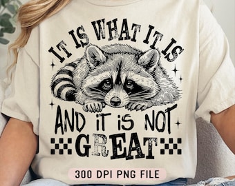 It Is What It Is And It Is Not Great PNG, Sarcastic Raccoon png, Raccoon Meme Design png, Sarcastic Trash Panda png, Trendy Women Shirt png