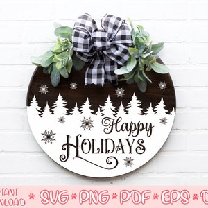 Happy Holidays SVG, ronde teken SVG, boerderij kerst teken SVG, vintage kerst gesneden bestand