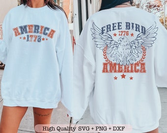 Free Bird svg, America svg png, 4th of July svg, Patriotic png for shirt, Retro America svg, Front pocket and back svg