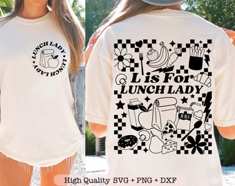 Retro Lunch Lady svg, Lunch Lady life svg, Lunch Lady shirt svg, Prezent dla Lunch Lady svg, Funny Lunch Lady png, Przednia kieszeń i Tylna svg