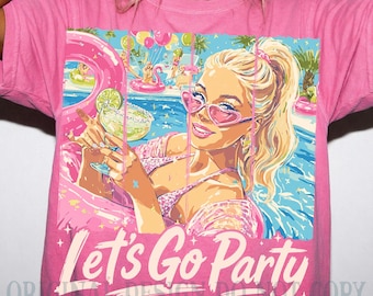 Let's Go Party PNG, Preppy Pool Girl Summer Vacation Design (Digital Download)