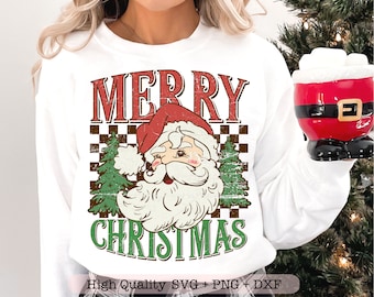 Merry Christmas Santa svg png, Retro Santa Claus svg, Groovy Christmas svg, Trendy Santa png