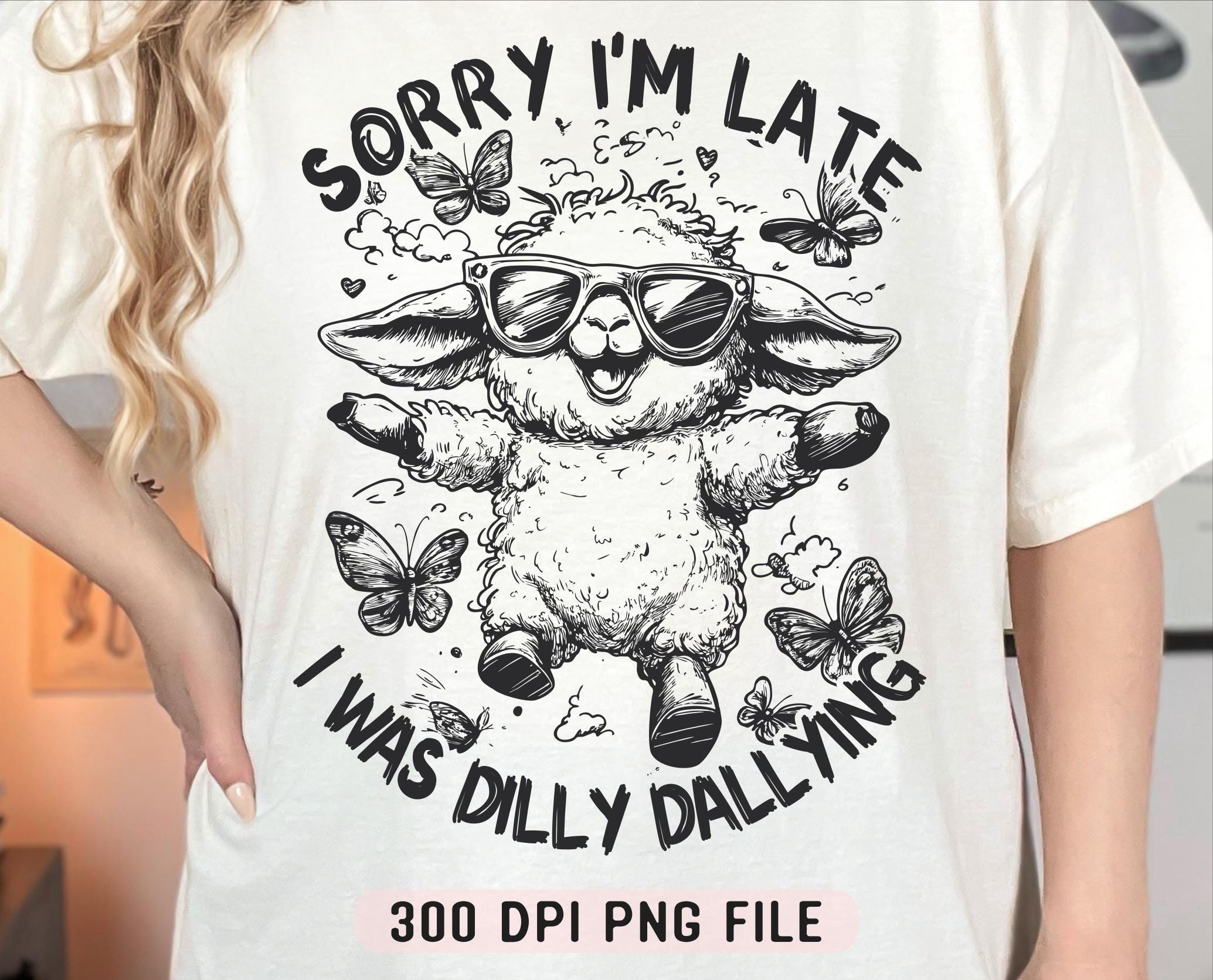 Sorry I'm Late I Was Dilly Dallying PNG, Retro Funny Sheep png, Sarcastic Animal png, Procrastination Humor png, Retro Sheep png