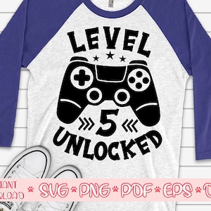 Level 5 unlocked svg,Five years old boy svg,5th birthday svg,Gamer birthday svg,Gamer birthday party svg,Birthday decor svg,Video game svg