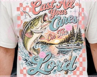 Deposita todas tus preocupaciones en el Señor PNG, Pescador cristiano de lubina, Sublimación de la vida en el lago Faith