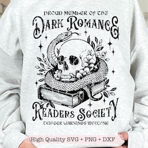Dark Romance Readers Society SVG PNG, Buchliebhaber Shirt svg, Trendy Bookish svg, Dark Romance Reading png, Floral Skull svg