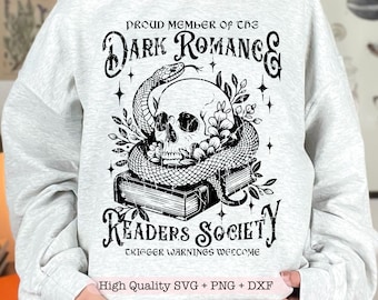 Dark Romance Readers Society SVG PNG, Book Lover Shirt svg, Trendy Bookish svg, Dark Romance Reading png, Floral Skull svg