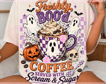 Café recién espeluznante PNG, amante del café espeluznante PNG, café de calabaza por sublimación