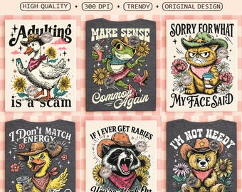 Snarky Bundle PNG, Trendy Sarcastic Animal png, Attitude Goose Frog Cat Raccoon Sarcasm Adult Humor png, Retro Edgy Aesthetic Sublimation