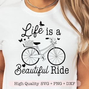 La vida es un hermoso paseo svg, Bicicleta svg, Bicicleta con flores svg, Cita motivacional svg, Inspirador svg, Positivo svg