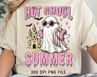 Hot Ghoul Summer PNG, Cute Ghost Sunglasses Beach png, Halloween Sublimation Spooky Babe Pink Sandcastle Funny Summer Ghoul Shirt png