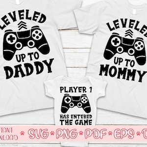 Nivelado hasta mami svg, nivelado hasta papá svg, promovido a mamá svg, promovido a papá svg, mamá cortar archivo, diseño de papá svg