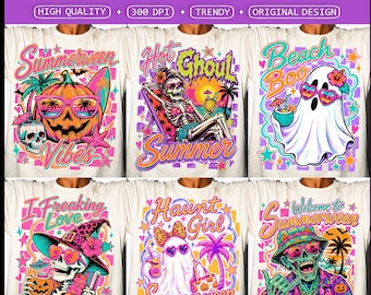 Preppy Summerween PNG, Spooky Summer Vibes Hot Ghoul Summer Beach Boo Haunt Girl Halloween PNG