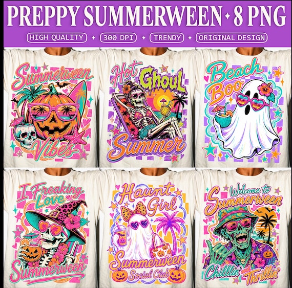 Preppy Summerween PNG, Spooky Summer Vibes Hot Ghoul Summer Beach Boo Haunt Girl Halloween PNG