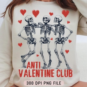 Anti Valentine Club PNG, lustiges Skelett Valentinstag png, Retro Valentinstag png, Self Love Club png, Vintage Vday Sublimation