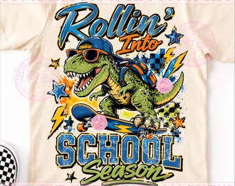 ¡De vuelta a la escuela! PNG, Dinosaurio en patineta, Genial regreso a clases, Divertido dinosaurio del primer día