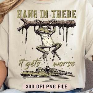 Aguanta, esto empeora PNG, Rana sarcástica divertida PNG, Humor sarcástico PNG, Estética retro PNG, Rana descarada PNG, Sublimación de moda