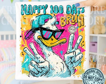 Happy 100 Days Bruh Goose PNG, Retro Preppy 100th Day of School, Funny Preppy Goose, Kids Teacher School Sublimation