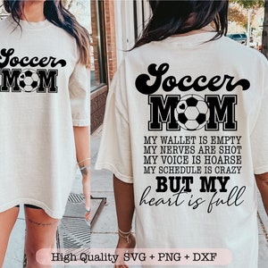 Voetbal moeder mijn portemonnee is leeg SVG, voetbal moeder SVG, voetbal vibes SVG, voorvak en achterkant SVG-bestanden voor cricut
