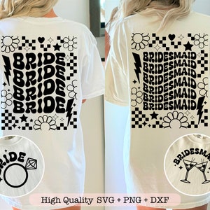 Retro Bruid svg, Groovy Bruidsmeisje svg, Vrijgezellenfeest svg, Retro bruidsfeest png, Voorvak en Terug svg