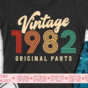 Peças originais vintage 1982 svg, 38º aniversário svg, trinta e oito aniversários svg, aniversário vintage svg, camisa de aniversário vintage svg