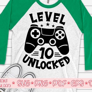 Ebene 10 freigeschaltet Svg, zehn Jahre alten jungen Svg, 10. Geburtstag Svg, Gamer Geburtstag Svg, Gamer Geburtstagsparty Svg, Geburtstag Dekor Svg, Videospiel Svg