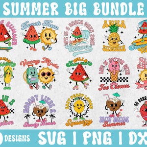 Paquete SVG de verano retro, temporada de verano svg, modo vacay png, Hot Mom Summer svg, Aquí viene el sol svg, Aloha Summer png