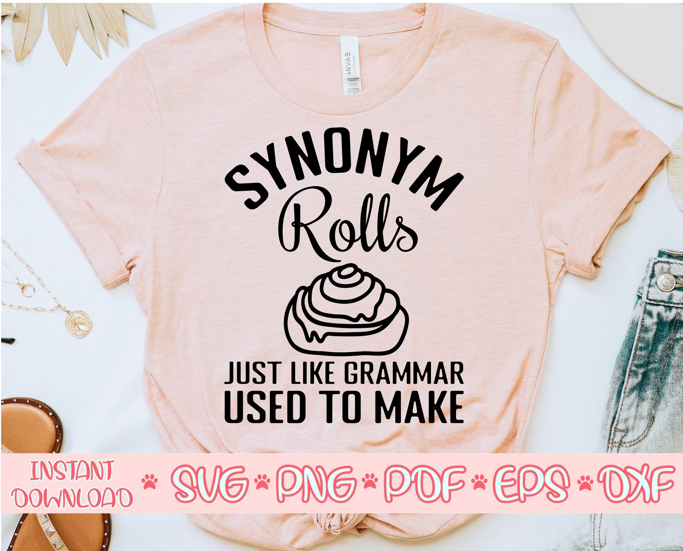 Funny Synonym Rolls Grammar T-shirt Humorous Foodie Food double