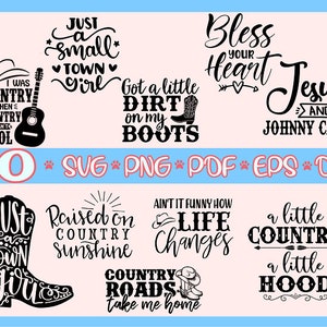 Pacote de garota do sul svg, botas de cowboy svg, garota country svg, camisa country svg, estradas rurais svg, abençoe seu coração svg, garota de cidade pequena svg