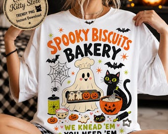 Spooky Biscuits Bakery PNG, Halloween Baking Ghost Baker Cat PNG