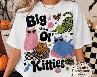Big Ol Kitties PNG, Funny Chubby Cats Leopard Retro Cat Lover PNG